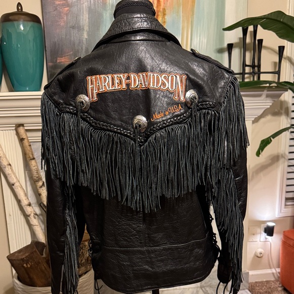 Harley-Davidson Black Leather Jacket with Fringe - Picture 2 of 3